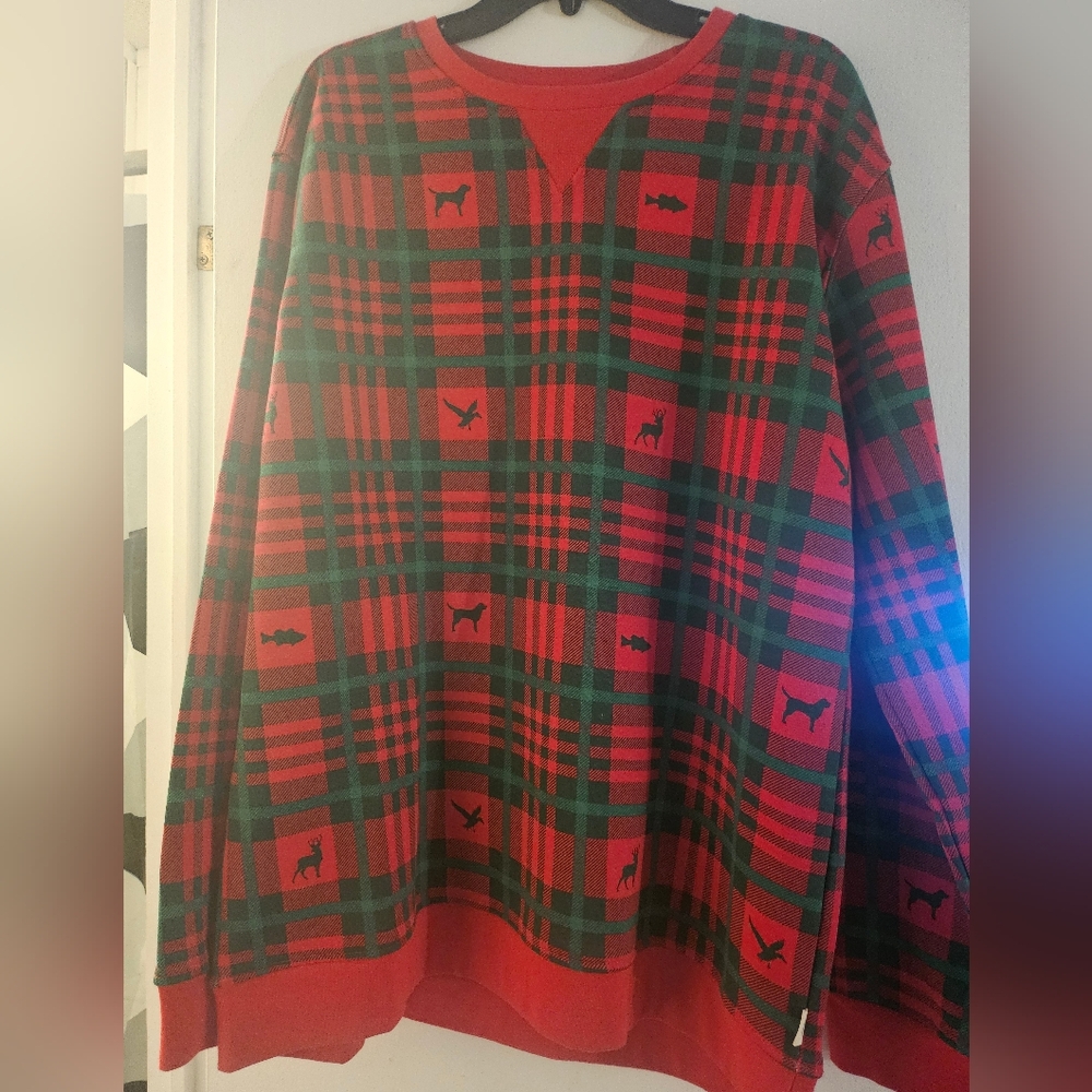 Magellan Men’s Long Sleeve Holiday‎ Fleece Crew Sweatshirt Red Green Plaid NWT